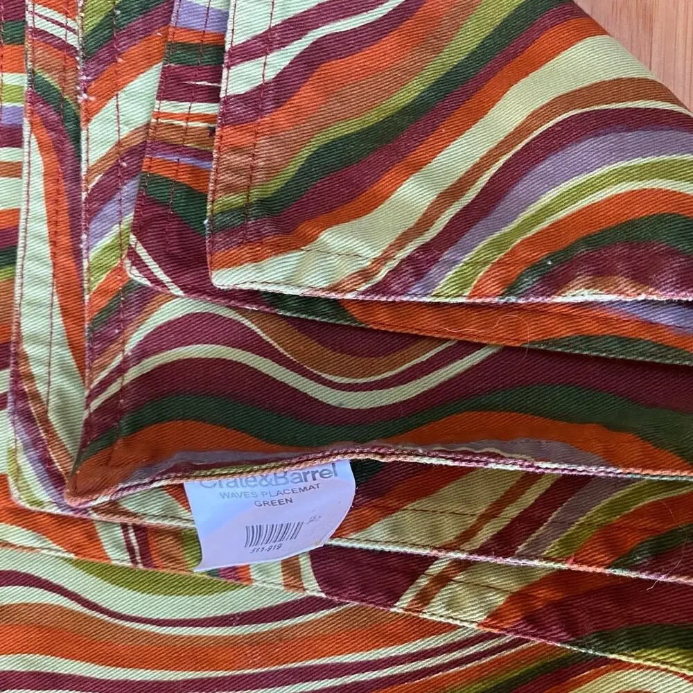 Crate & Barrel Waves Placemats Green Mod design Boho set‎ of 6 100%Cotton groovy